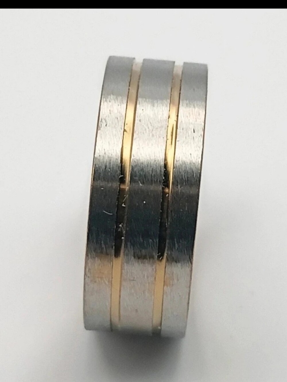 Unisex Two-Tone Silver and Gold Stainless Steel Band Ring Size 7